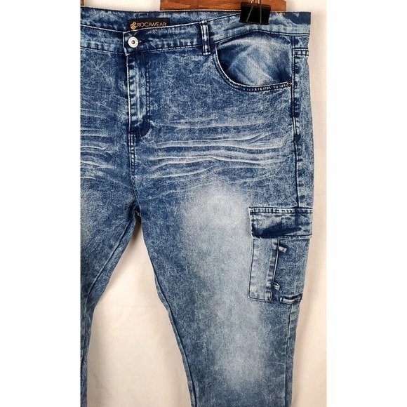 Rocawear Blue Blast Jeans Y2k Size 44/32 Skinny Baggy Dark‎ Light Wash Hip-hop - Picture 2 of 7
